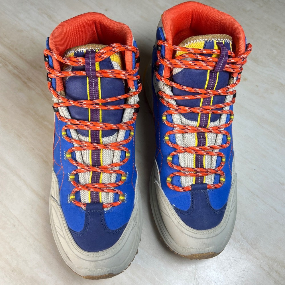 Zara Men's Hiking Boots High Top Lace Up Size 44 Blue Orange Yellow Chunky Sole - Picture 4 of 12